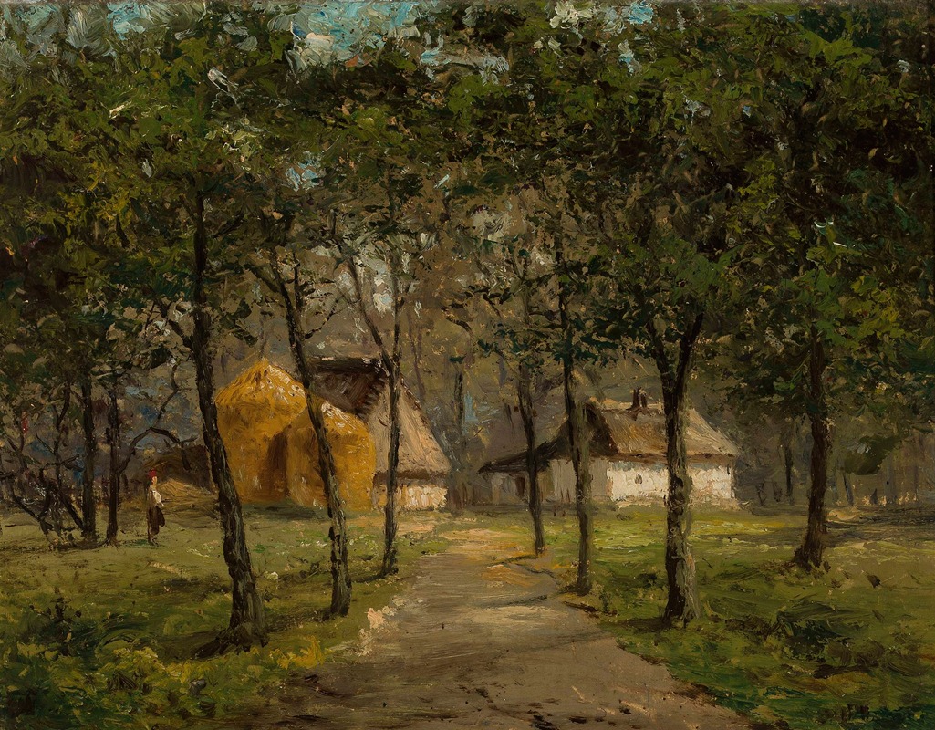 Józef Marszewski - Landscape with houses among trees