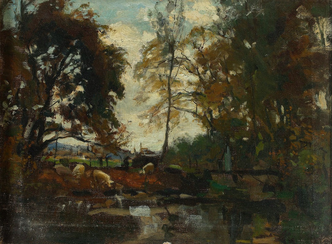 Józef Szermentowski - Landscape with a herd