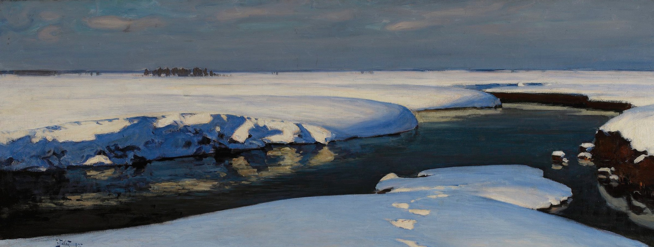Julian Falat - Winter landscape with a river