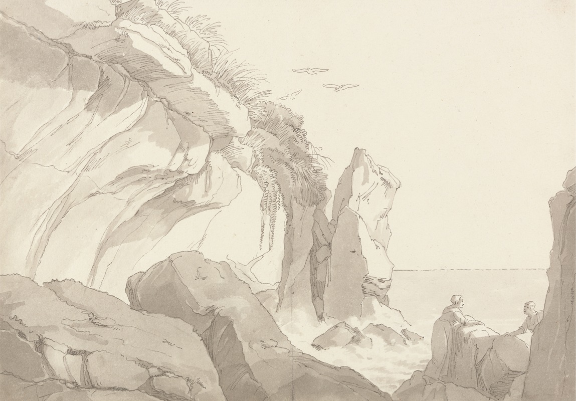 John White Abbott - The Warren Near Exmouth, Devon; Figures on Rocks at the Sea’s Edge