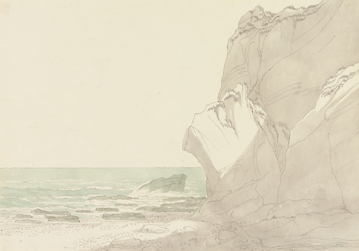 John White Abbott - The Warren near Exmouth, Devon; Steep Cliffs Rising at Right, Sea and Rocky Shore at Left