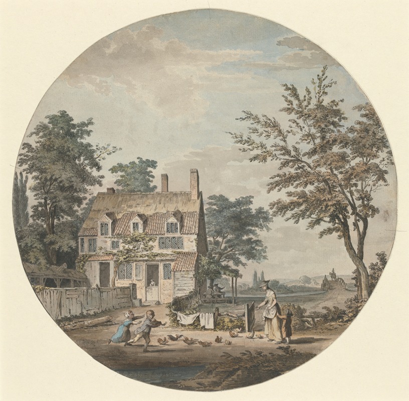 Samuel Hieronymus Grimm - Landscape with Cottage, Bridge and Figures