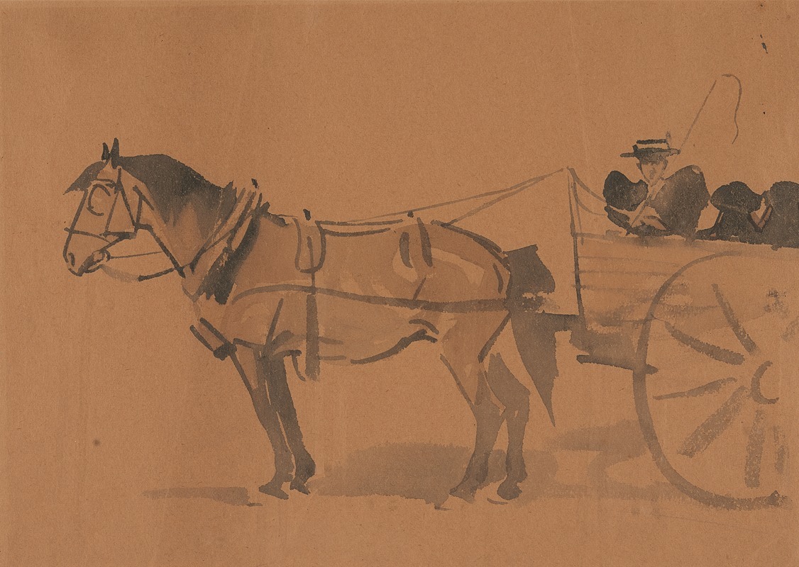 Joseph Crawhall - Auntie Bee with her two Nieces in a Pony Cart