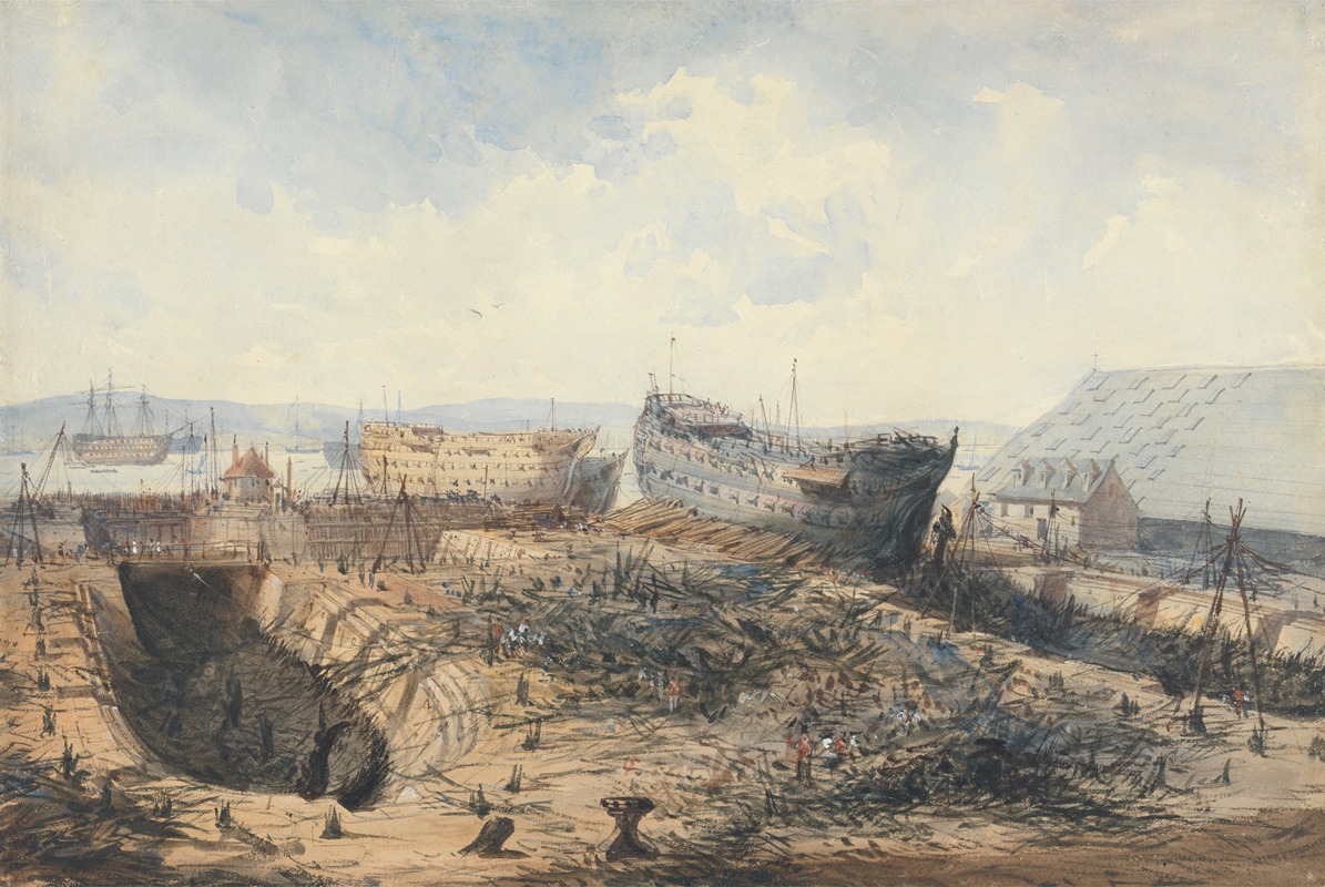 William Callow - Plymouth Dockyard after the Fire