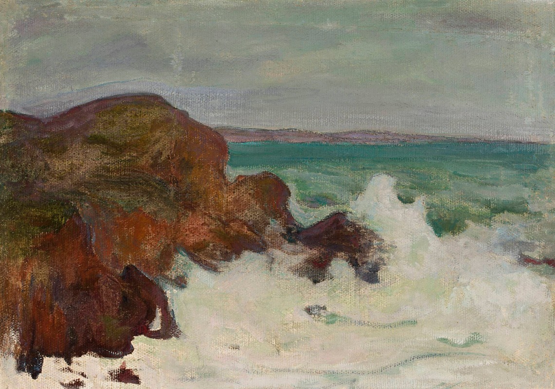 Władysław Ślewiński - Waves in a rocky bay