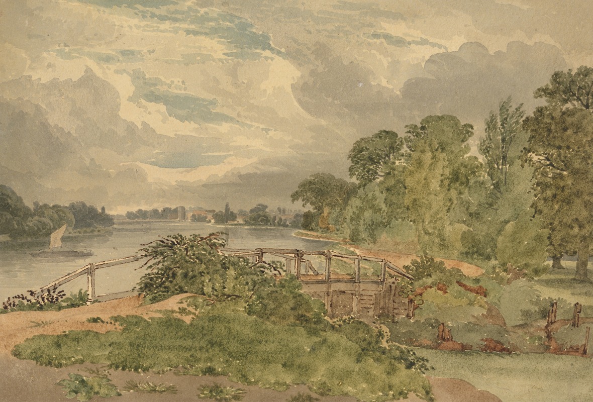 Joseph Powell - River Landscape with Lock in Foreground