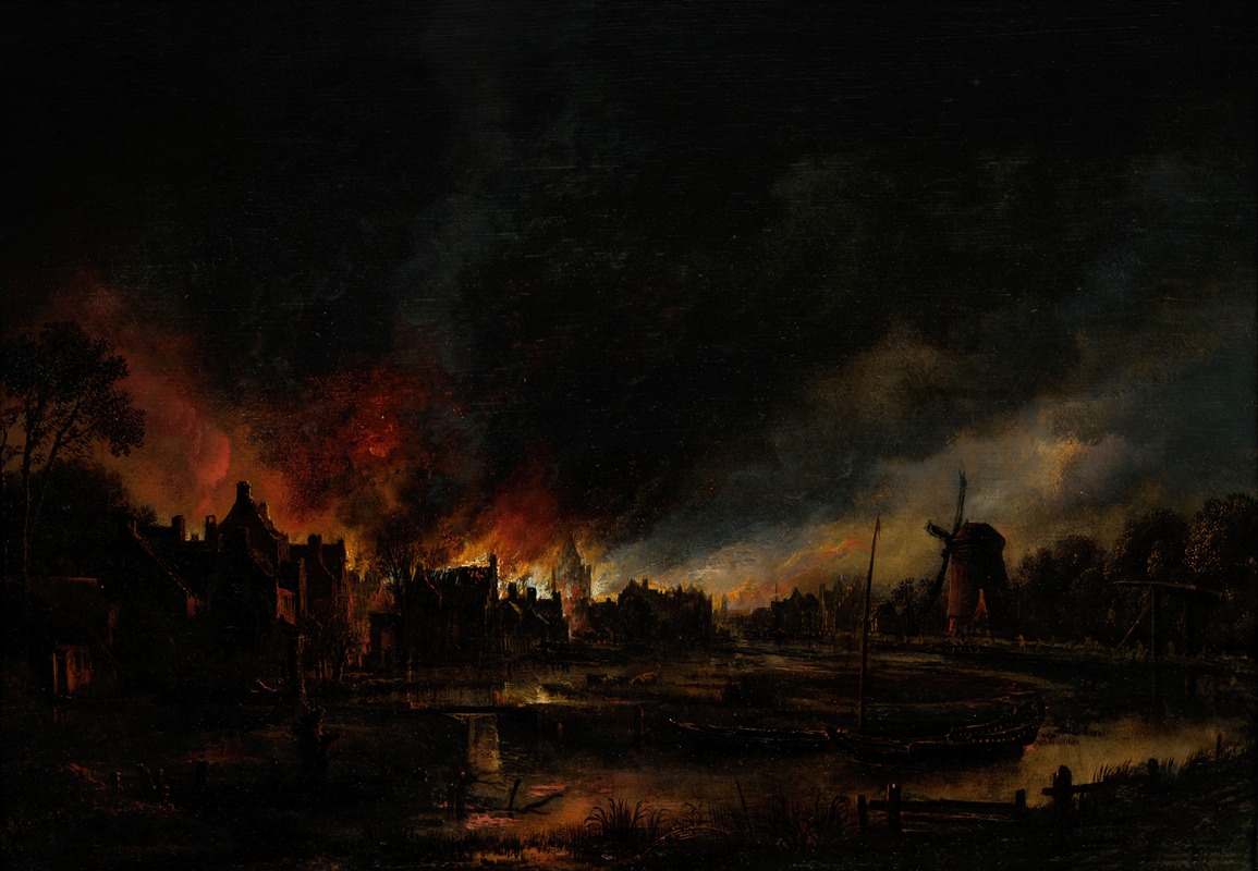Aert van der Neer - Fire in a village at night