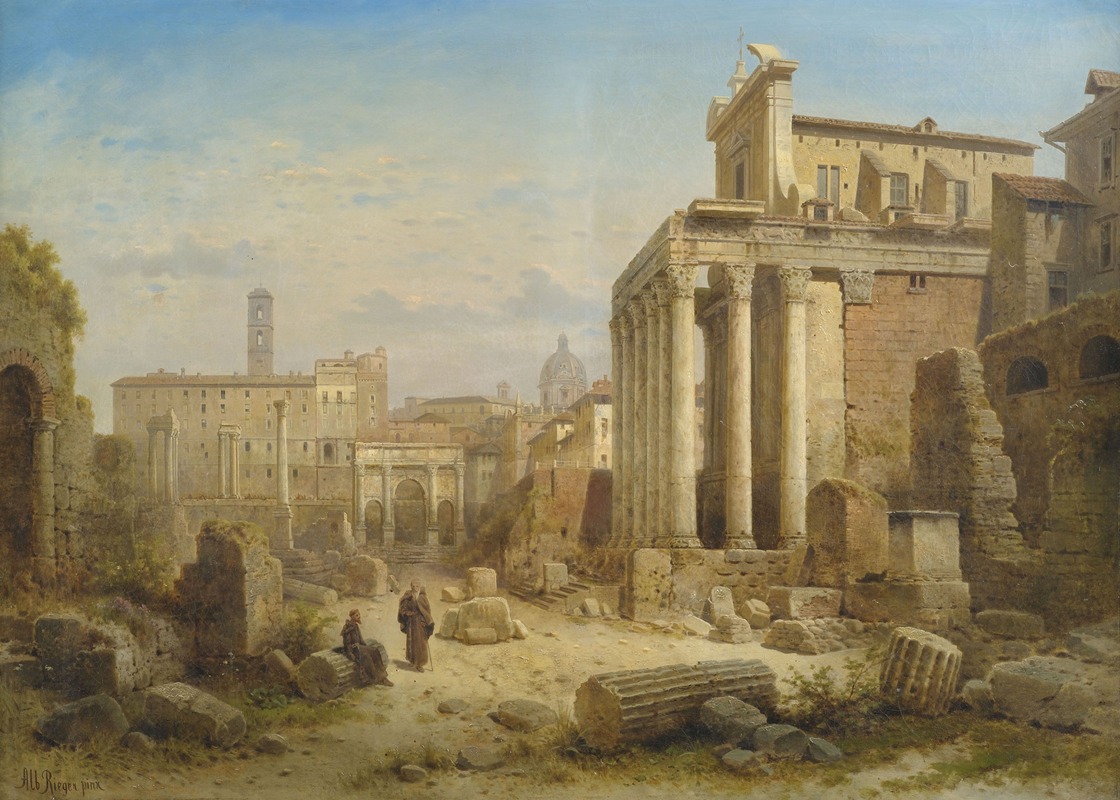 Albert Rieger - Blick auf das Forum Romanum mit dem Septimius-Severus-Bogen und dem Tempel der Faustina und des Antonius Pius