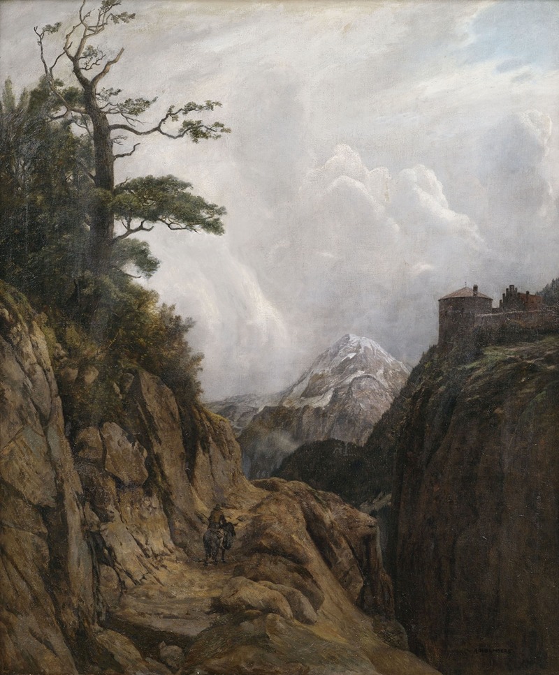 August Holmberg   - Eselreiter in Hochgebirgslandschaft