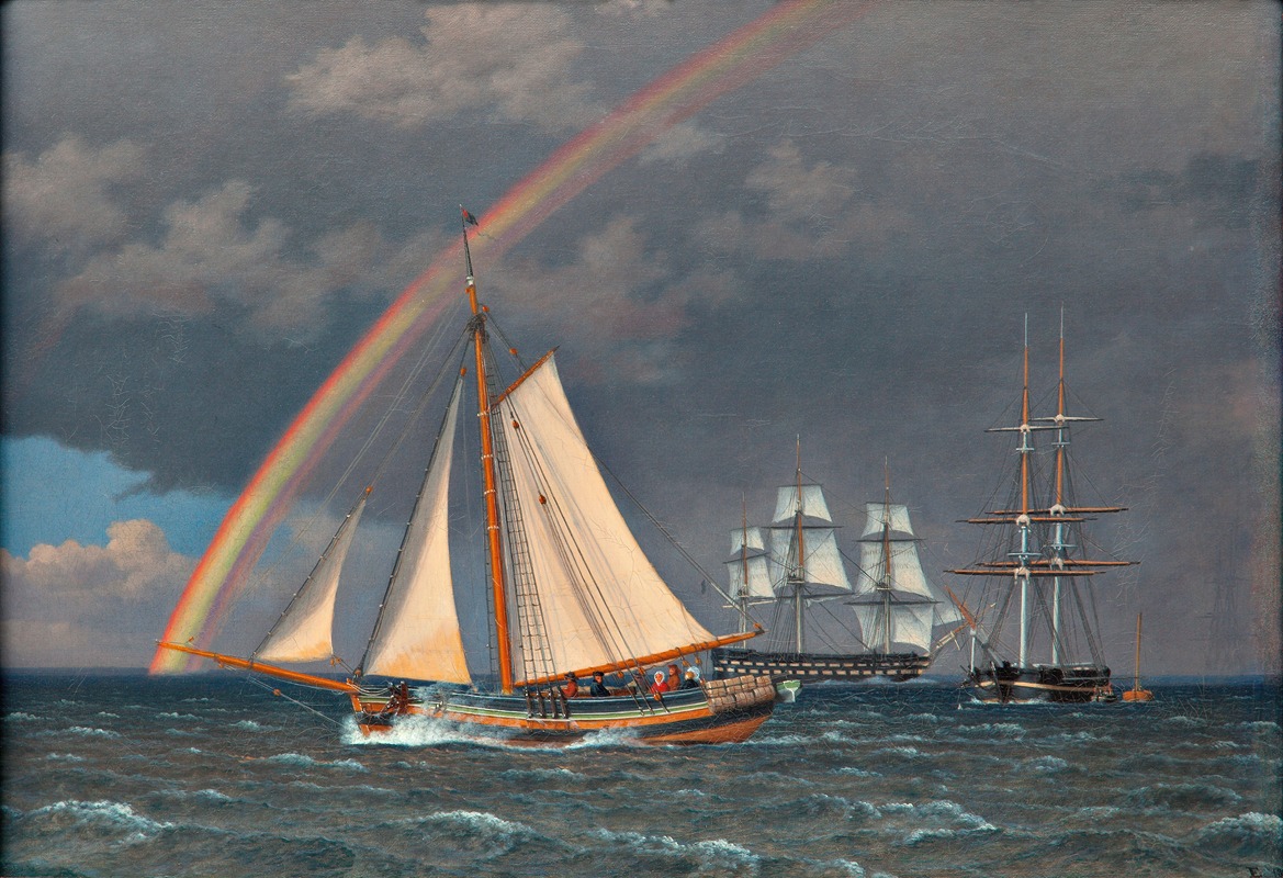 Christoffer Wilhelm Eckersberg - Rainbow at Sea and a Crossing Hunt with other Ships