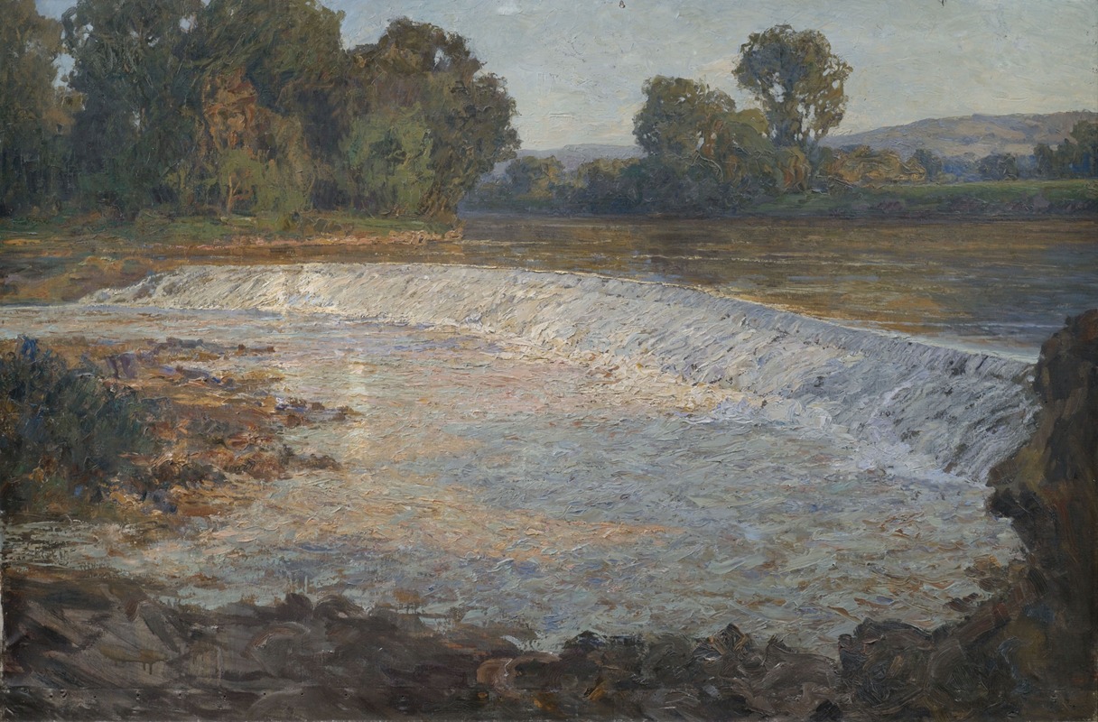 Erwin Starker - Bewaldete Landschaft mit Neckarwehr