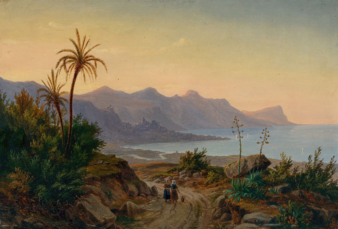 Eugène von Guérard - Südliche Küstenlandschaft mit Palmen