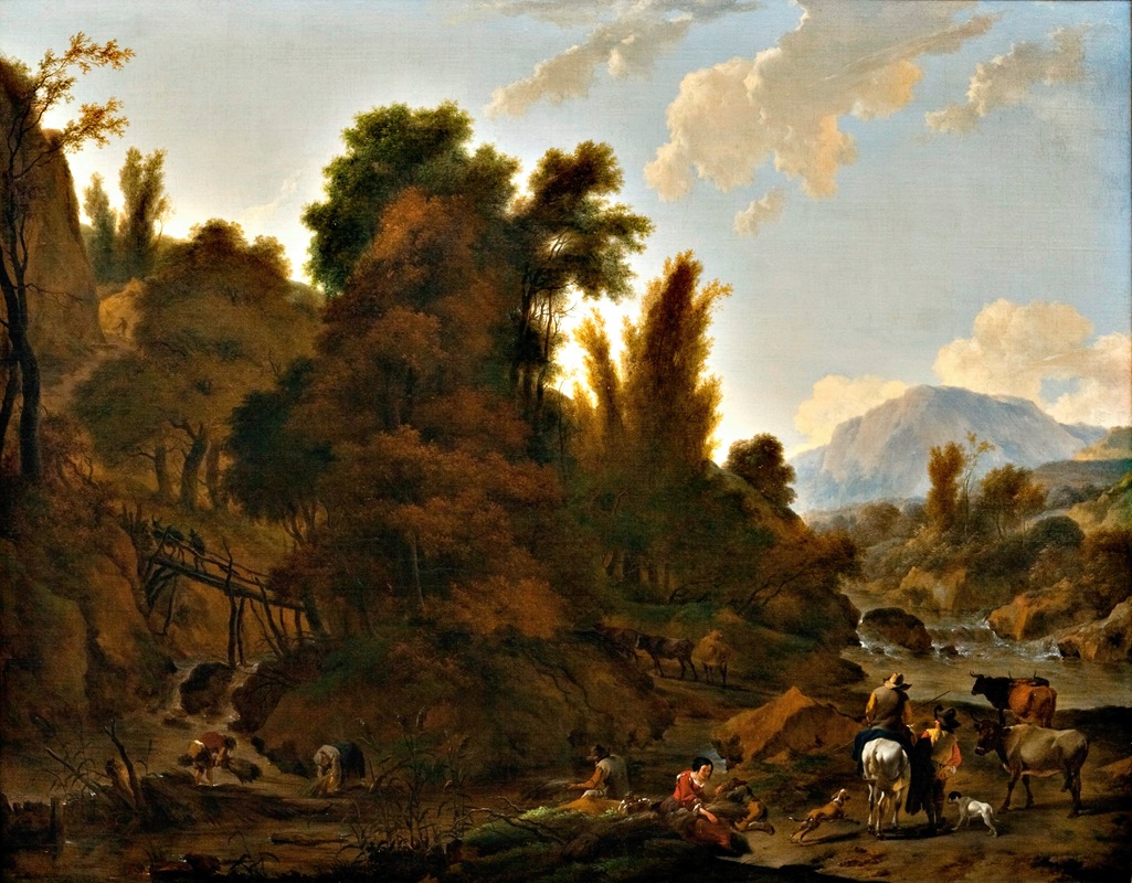 Nicolaes Pietersz. Berchem - Mountain Landscape with Cattle Herders