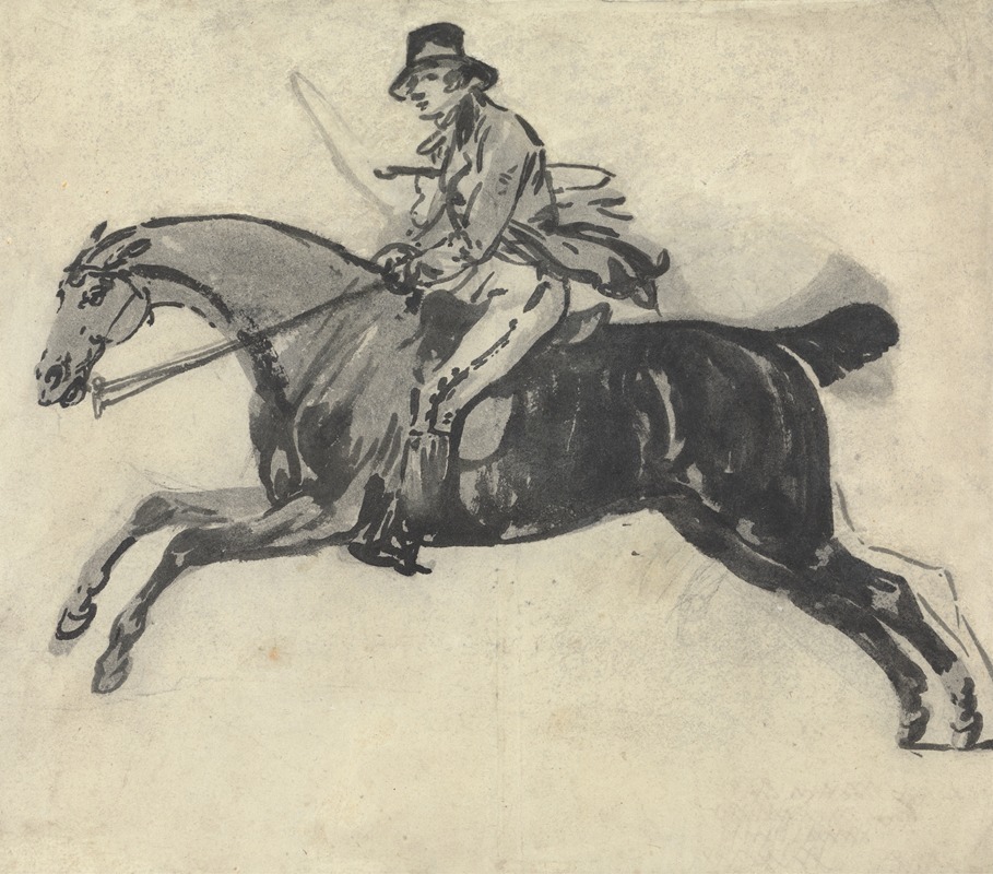 Julius Caesar Ibbetson - Galloping Rider With Whip Under His Arm