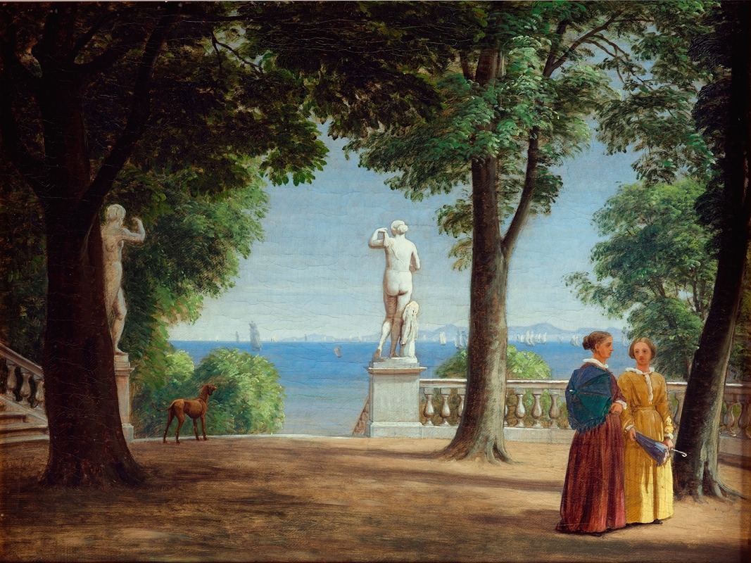 P. C. Skovgaard - View towards Kullen from a garden terrace with statues