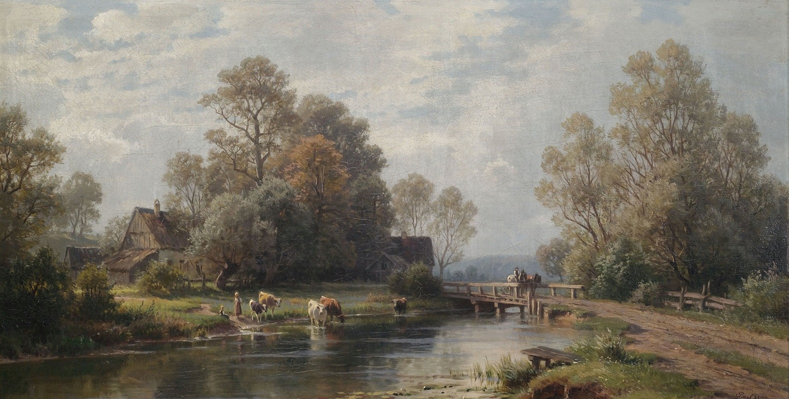 Paul Weber - Summer River Landscape near a Farmstead