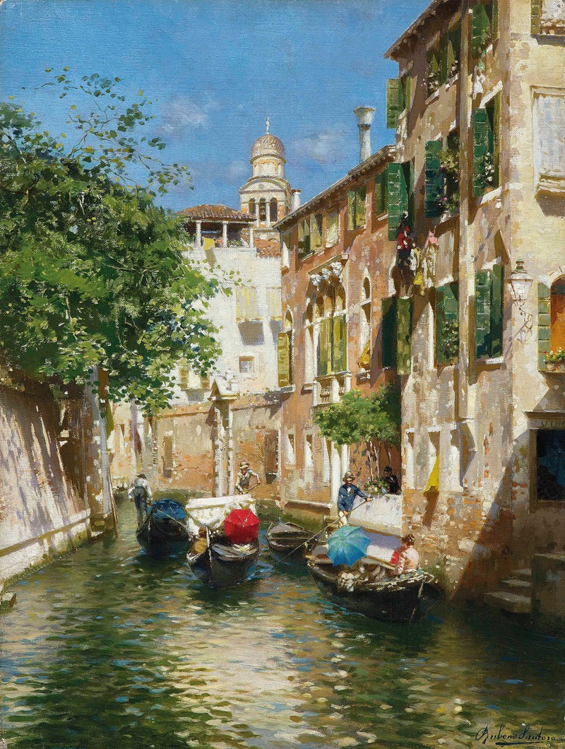 Rubens Santoro - Gondoliers on a Venetian canal