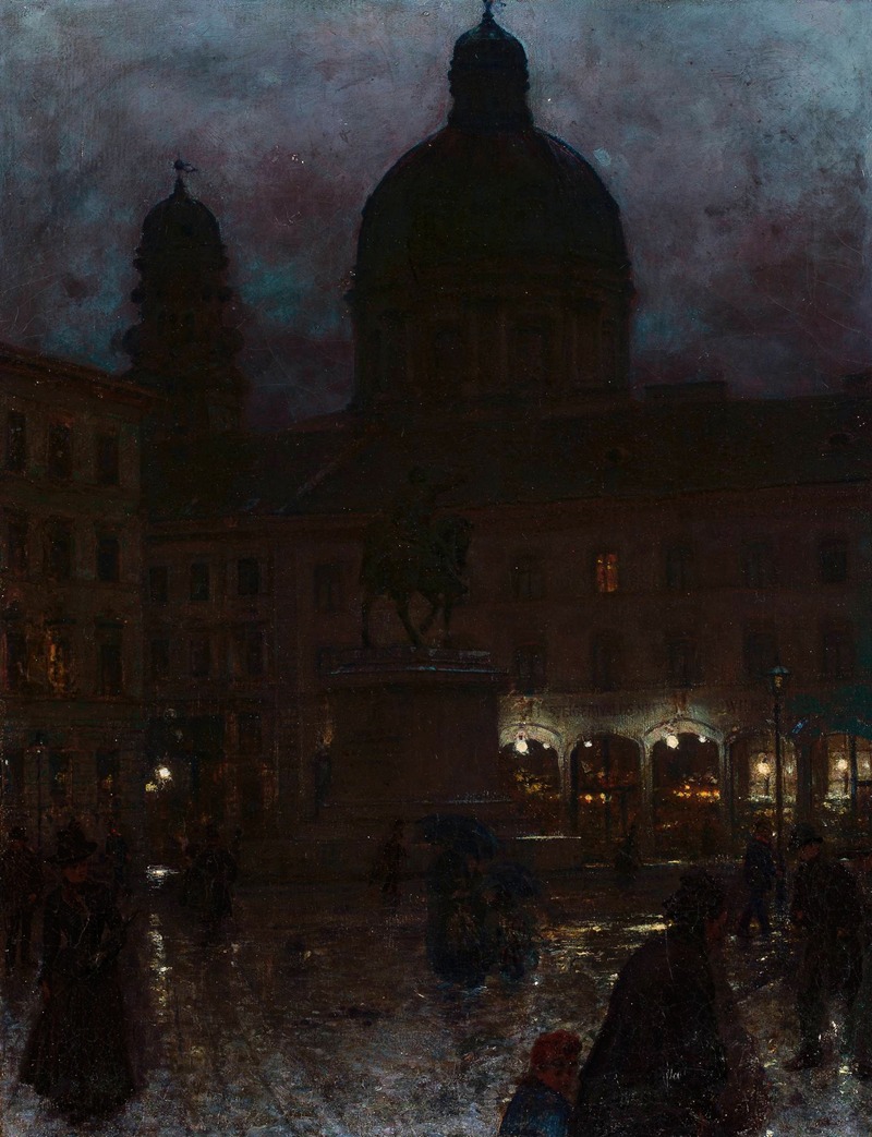 Aleksander Gierymski - Wittelsbacher Platz in Munich at night