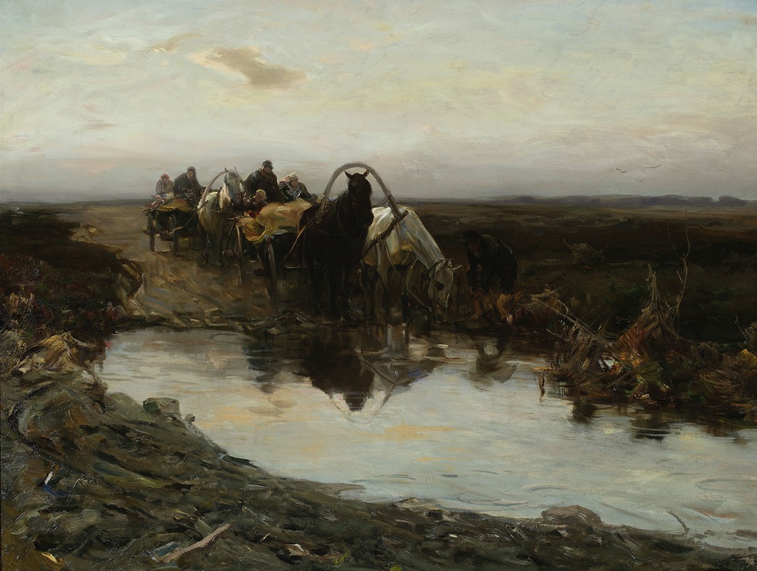 Alfred Von Wierusz-Kowalski - Peasant carts in front of a puddle