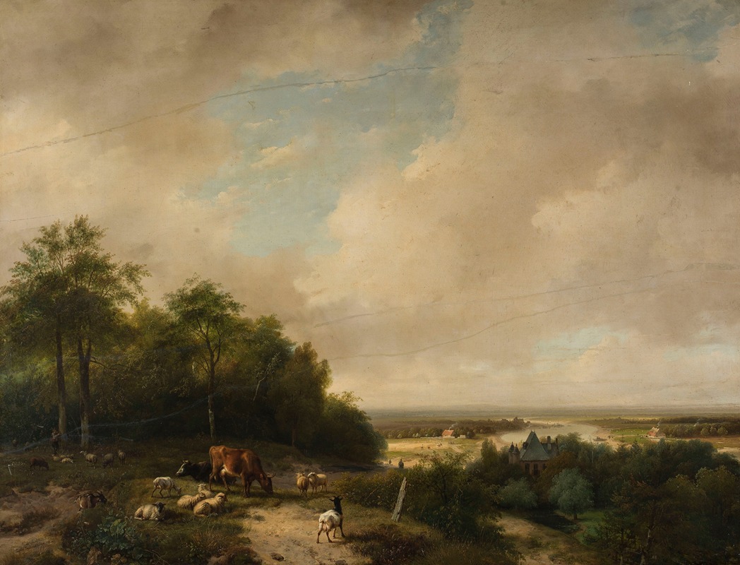 Andreas Schelfhout - Landscape with a herd at the forest edge
