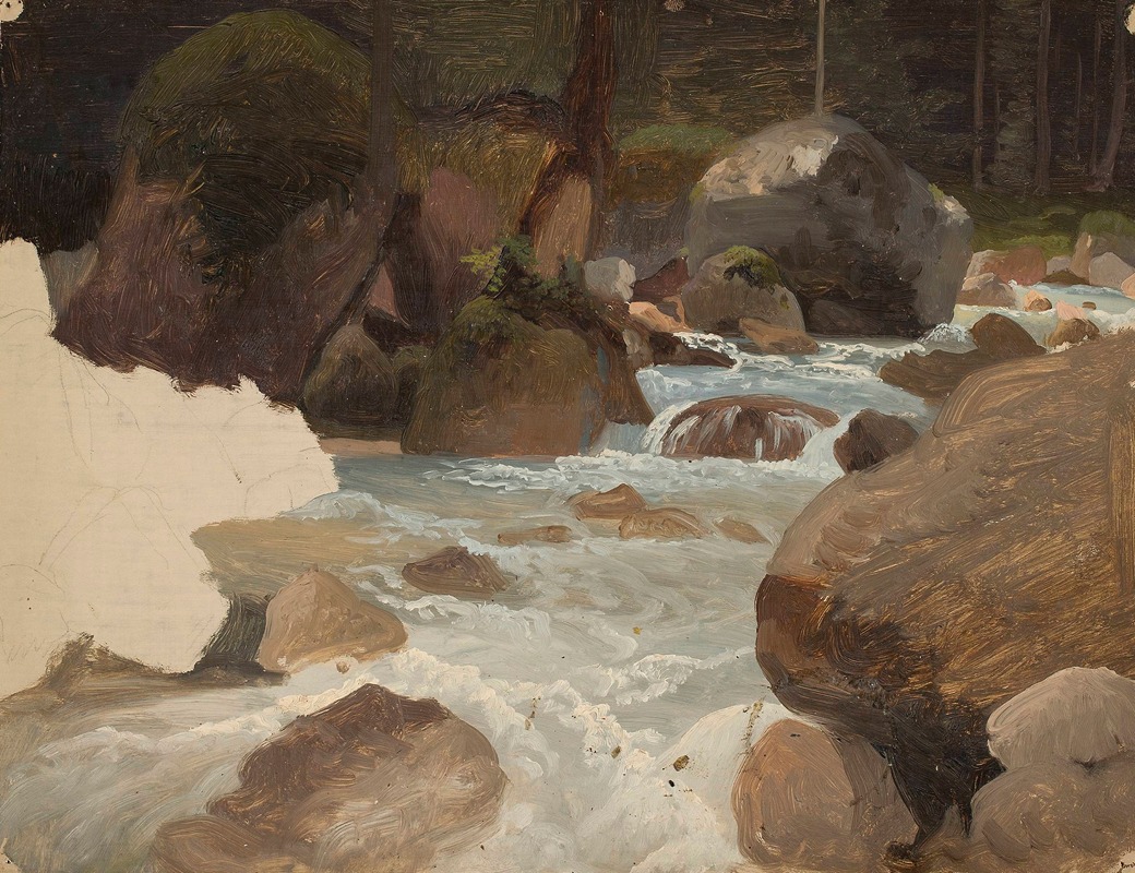 Chrystian Breslauer - Mountain stream in the forest, sketch