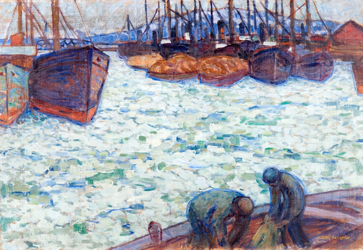 Ester Almqvist - Gothenburg Harbour with Boats in the Ice