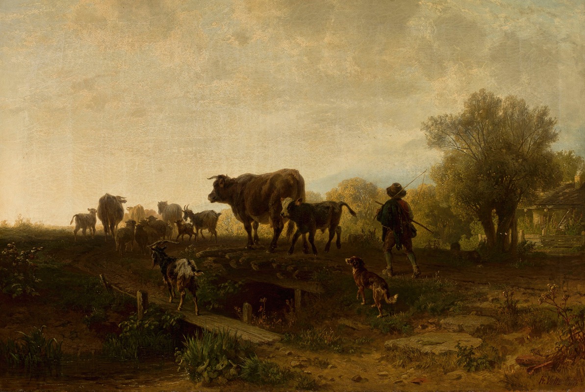 Friedrich Voltz - Shepherd with cattle