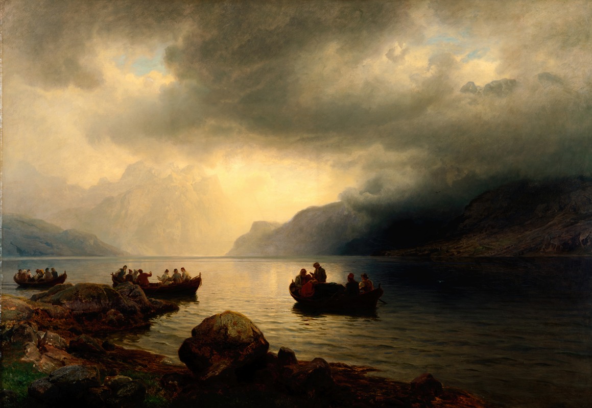 Hans Gude - Funeral Procession on the Sogne Fjord