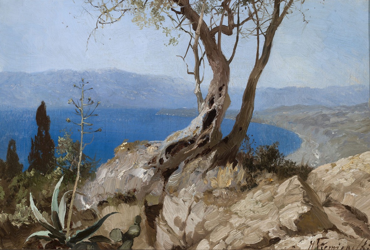 Henryk Siemiradzki - Lake view with rocky edge (Harbour view with rocky edge)