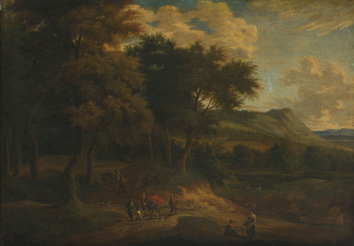 Jan Baptist Huysmans - Landscape with staffage at sunset