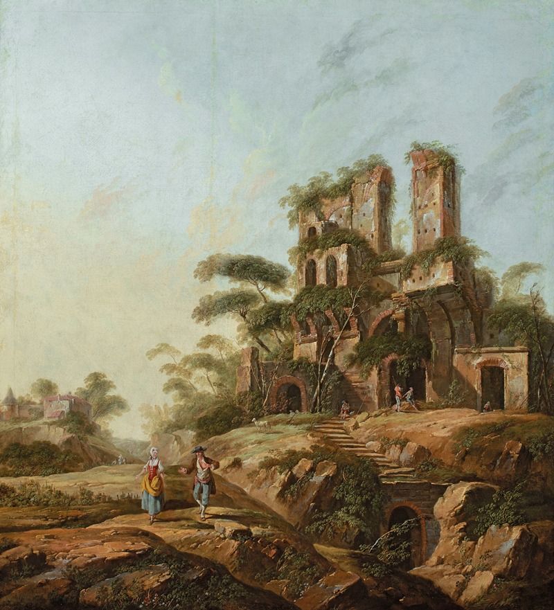 Jean-Baptiste Pillement - Landscape with the ruins of Aqua Julia in Rome