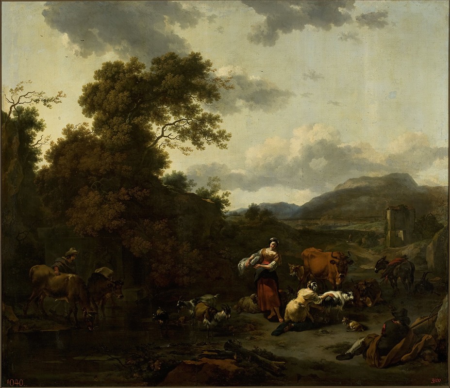 Nicolaes Pietersz. Berchem - Landscape with a pastoral scene