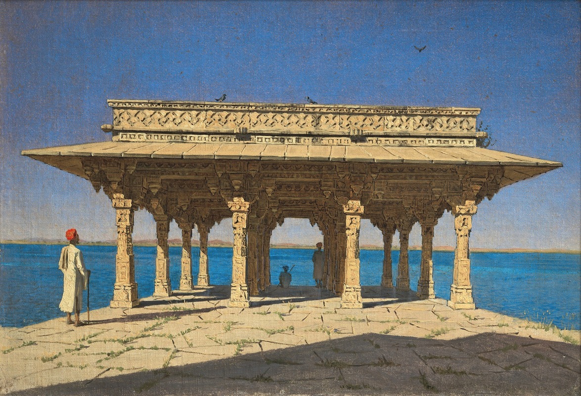 Vasily Vereshchagin - Evening on a Lake. A Pavilion on the Marble Embankment in Rajnagar (Udaipur principality)