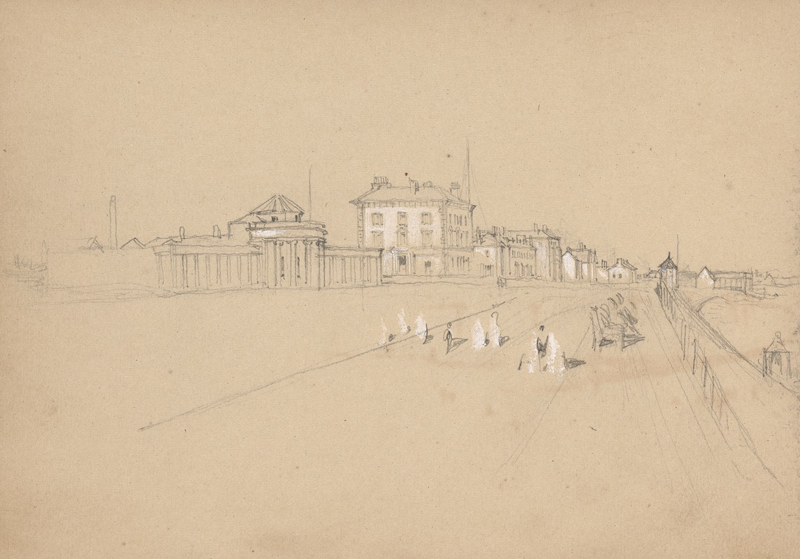 Myles Birket Foster - Sketch of a Seaside Town with Promenade