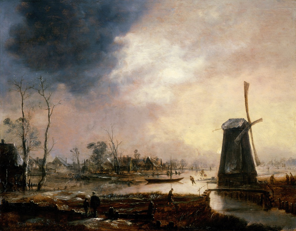 Aert van der Neer - A Winter Landscape with a Windmill