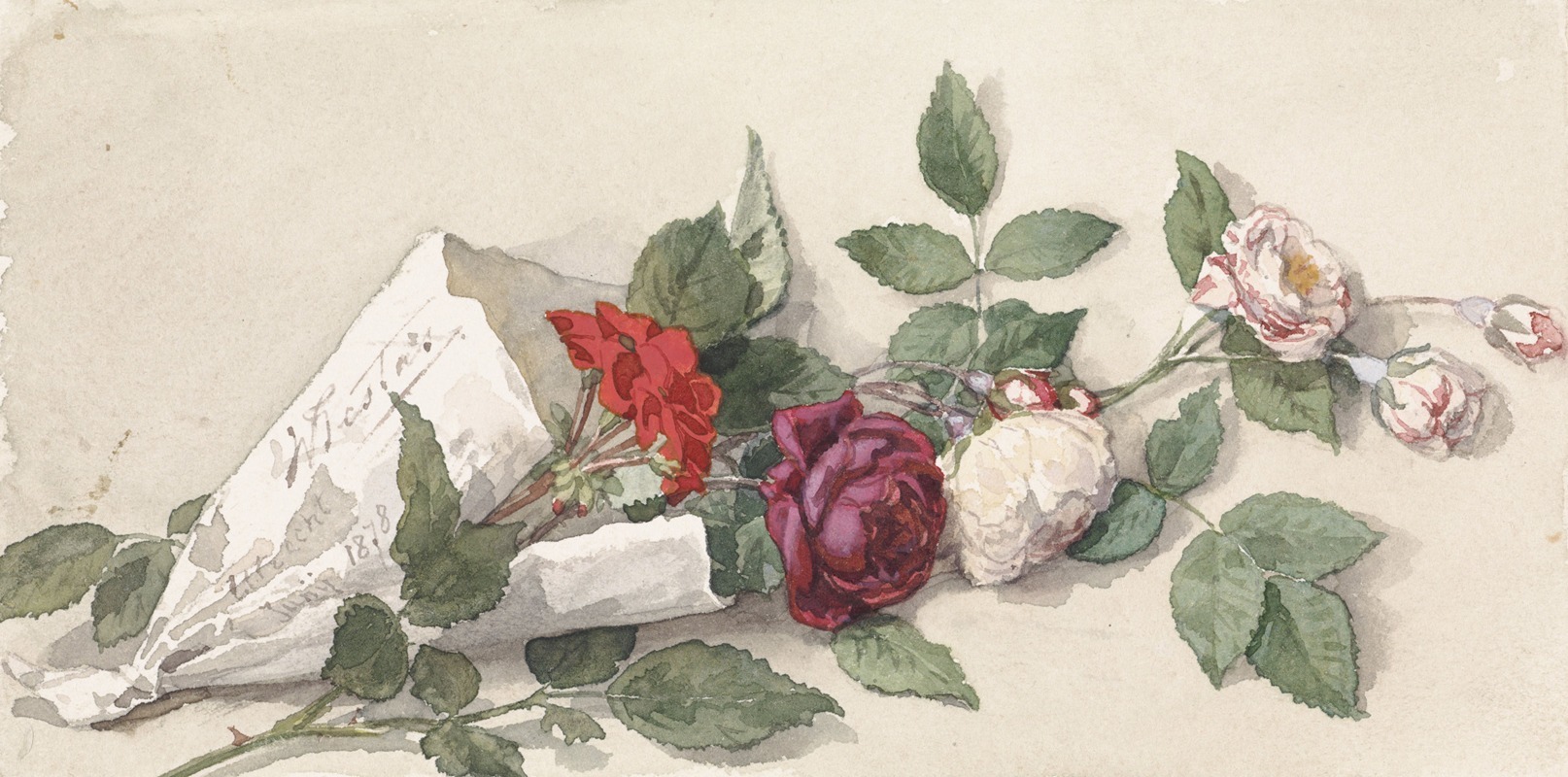 Willem de Famars Testas - Boeket rozen en pelargonium
