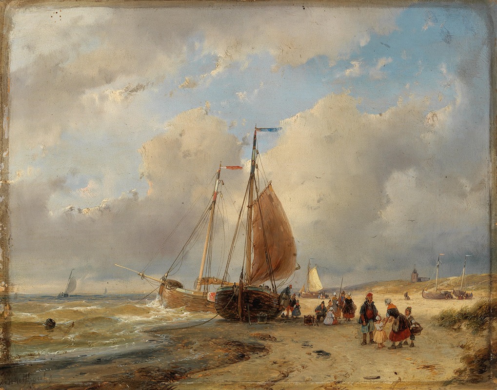 Andreas Schelfhout - A Fisherman’s Family on the Beach