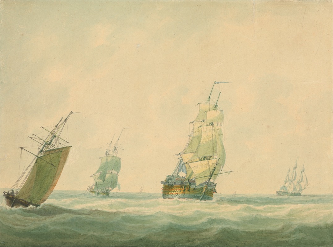 Nicholas Pocock - A Two-Decker and other Shipping Offshore