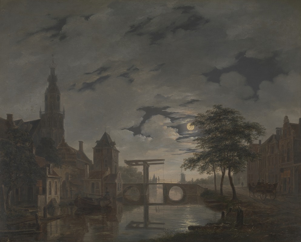 Bartholomeus Johannes van Hove - Dutch Town by Moonlight