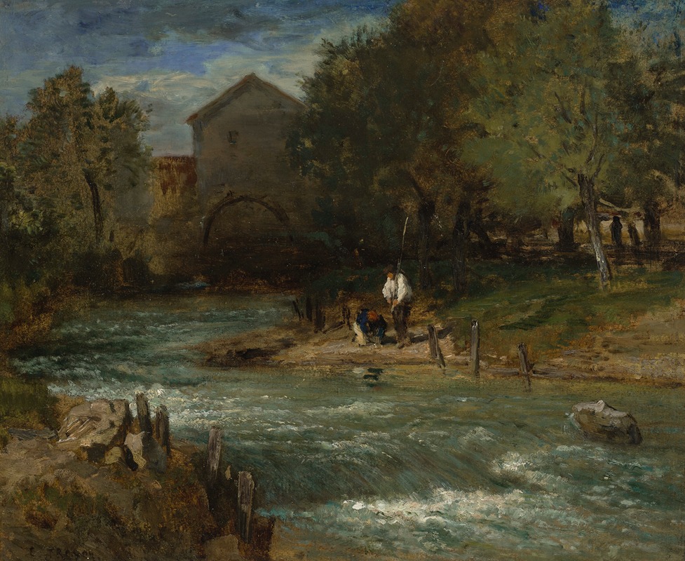 Constant Troyon - Mill Stream with Fishermen