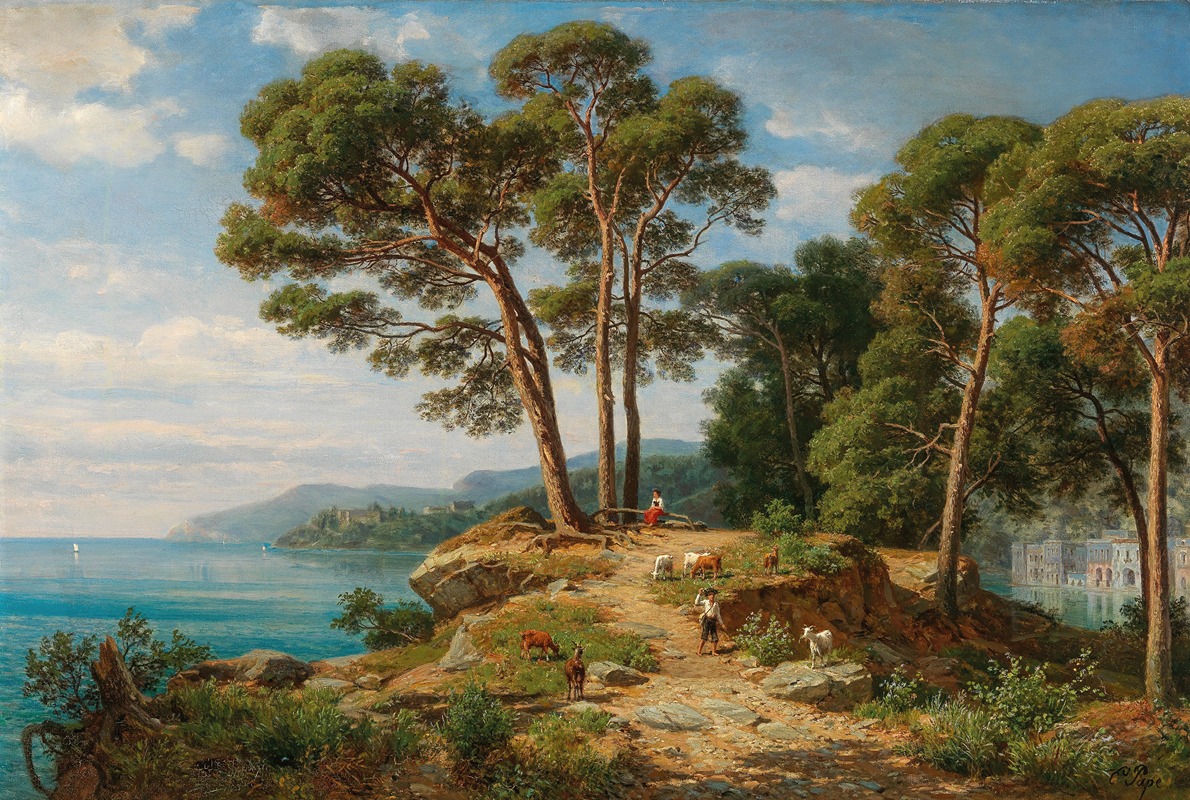 Eduard Friedrich Pape - A View of the Coast in Sorrento