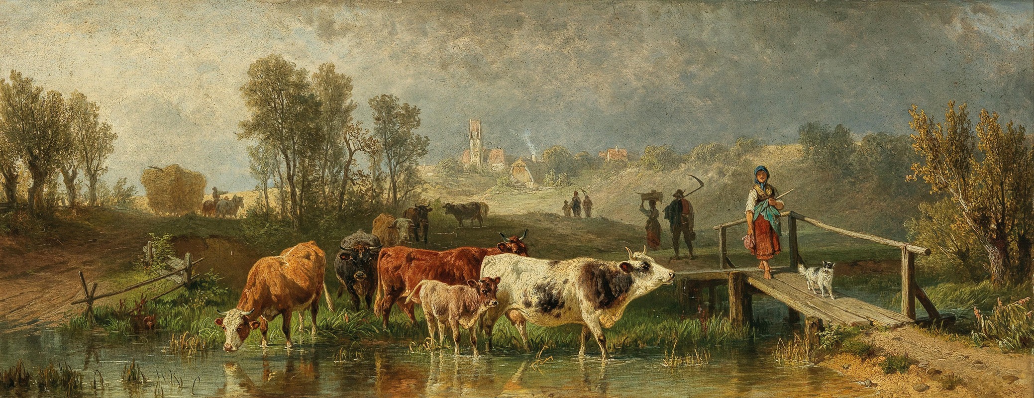 Friedrich Voltz - Returning from the Field, in the background a small village