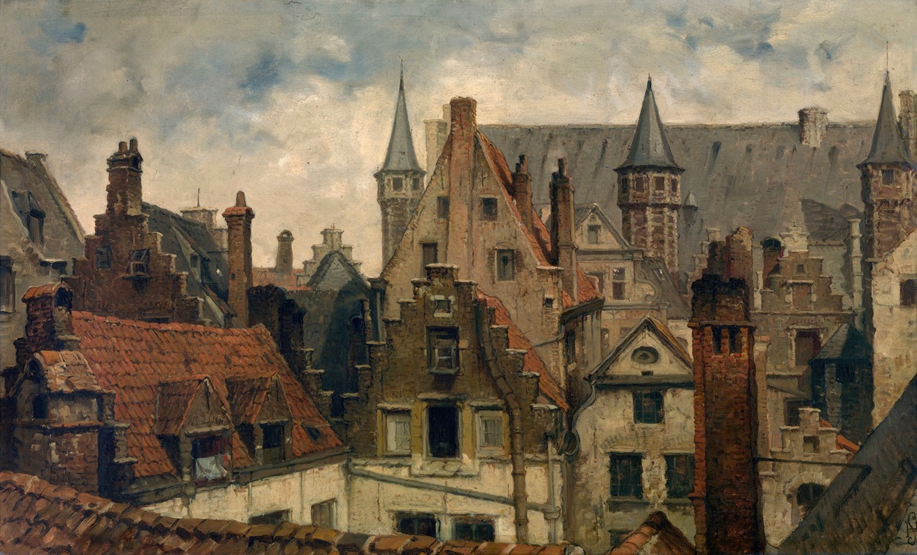 Henri François Schaefels - The Vleeshuis, Old Roofs and Crow-Stepped Gables