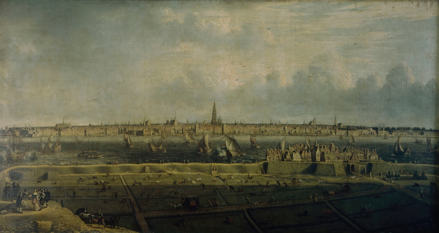 Jean Baptiste Bonnecroy - The Antwerp Waterfront and a part of the Vlaams Hoofd