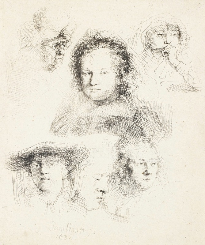 Rembrandt van Rijn - Studies of the Head of Saskia and Others