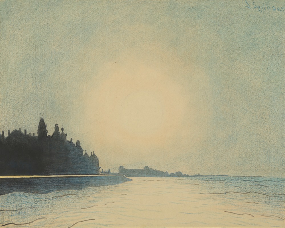 Léon Spilliaert - De zeedijk te Oostende van op het staketsel gezien