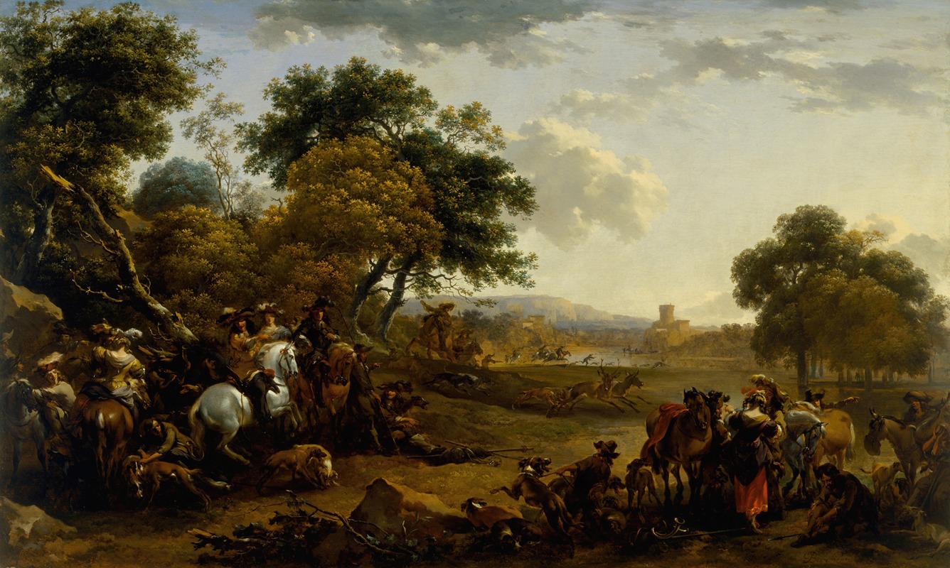 Nicolaes Pietersz. Berchem - Landscape with a Hunting Party