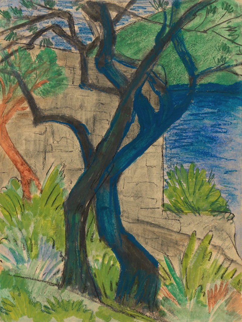 Otto Mueller - Flussufer mit blauem Baum