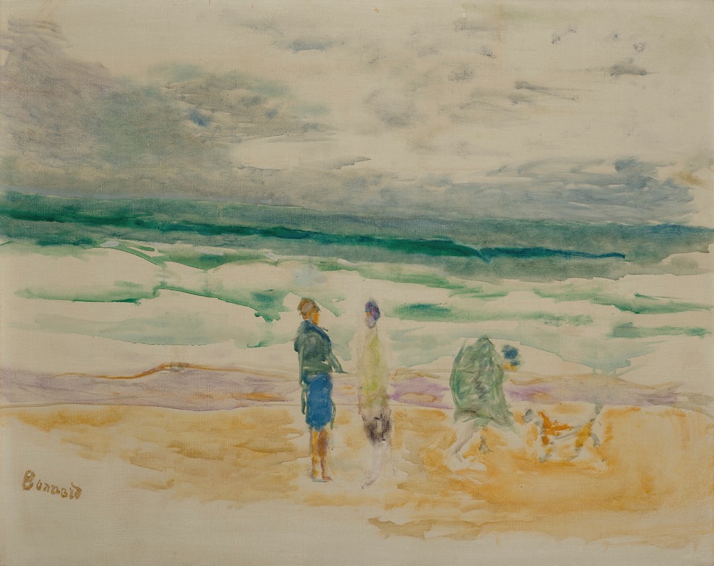 Pierre Bonnard - La plage. Trois personnages et un chien