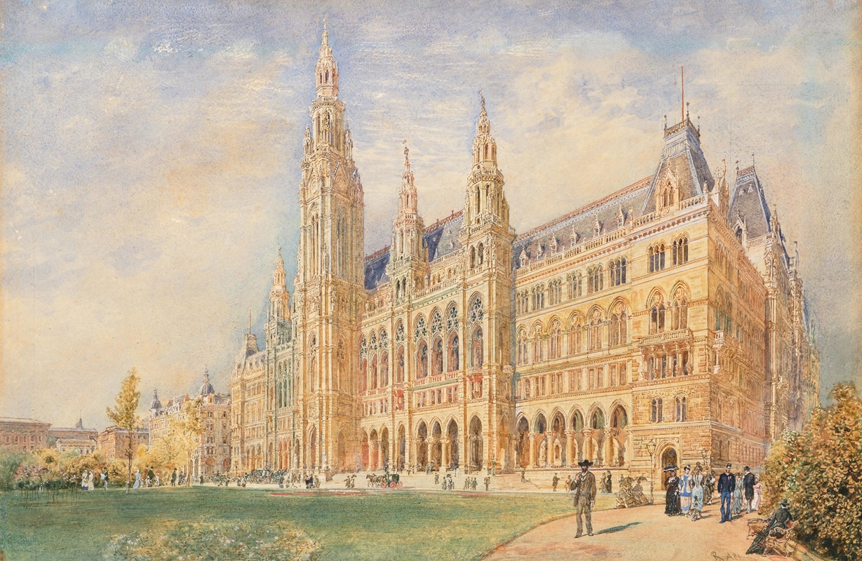 Rudolf von Alt - The Vienna City Hall and the City Hall Square with Figures